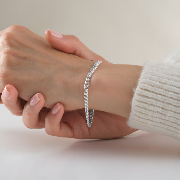 Sterling Silver 4mm Panza Curb Chain Bracelet