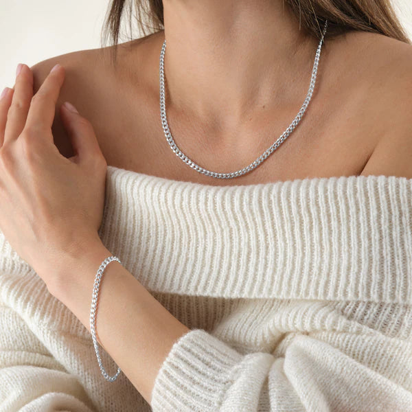 Sterling Silver 4mm Panza Curb Chain Bracelet