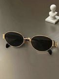 1pc Oval Metal Frame Glasses, Fashion Versatile, Suitable For Daily Commute, Beach Vacation, Street Photography, As Well As Summer Beach Holiday, Outdoor Activities And Travel.